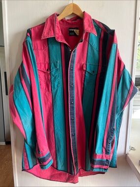 Vintage 90s Wrangler Striped Brushpopper - Pink & Teal